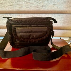 Black Crossbody Bag with faux sherpa Trim